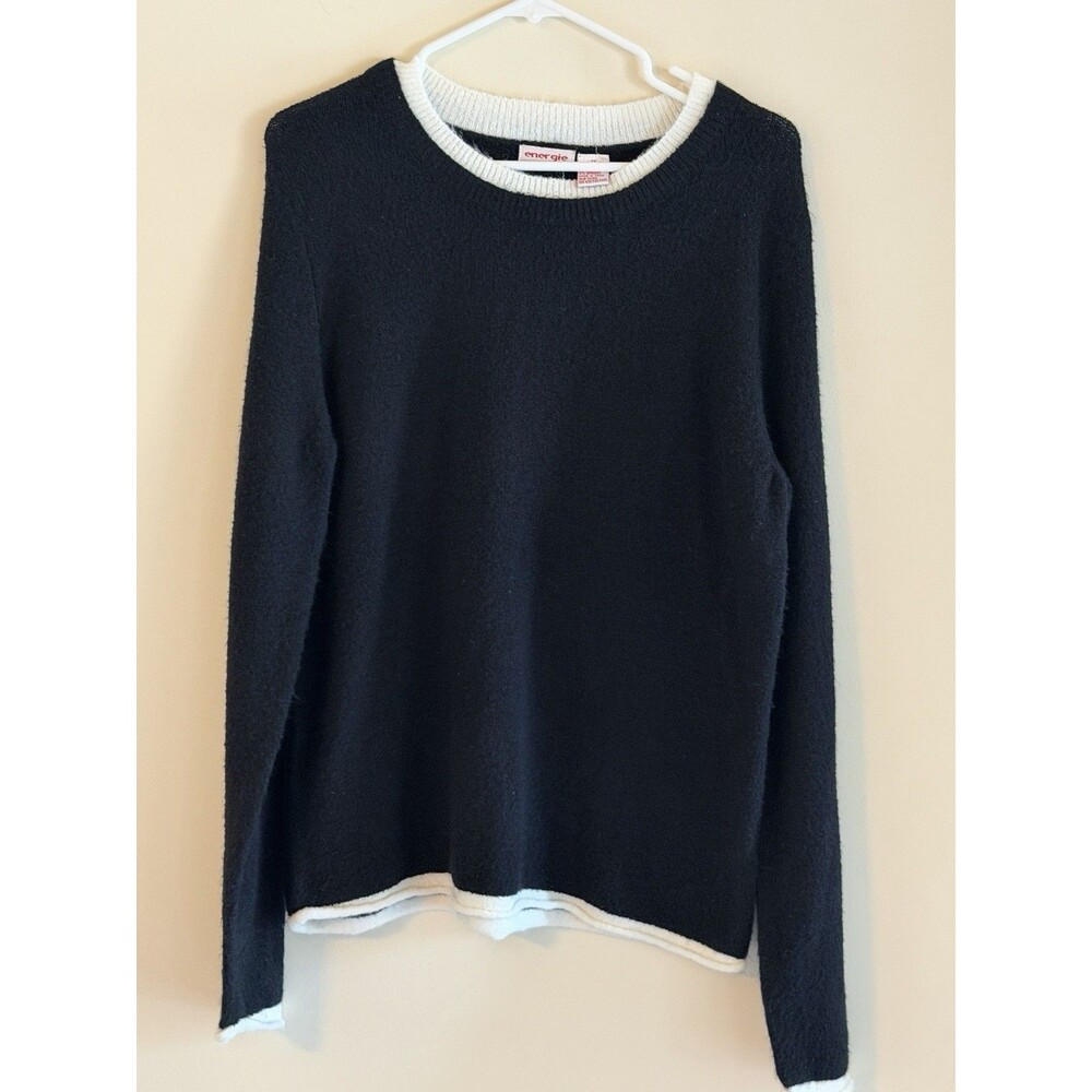 Energie Y2K Sweater 1X Black White Contrast Trim Fuzzy Knit 2000s
